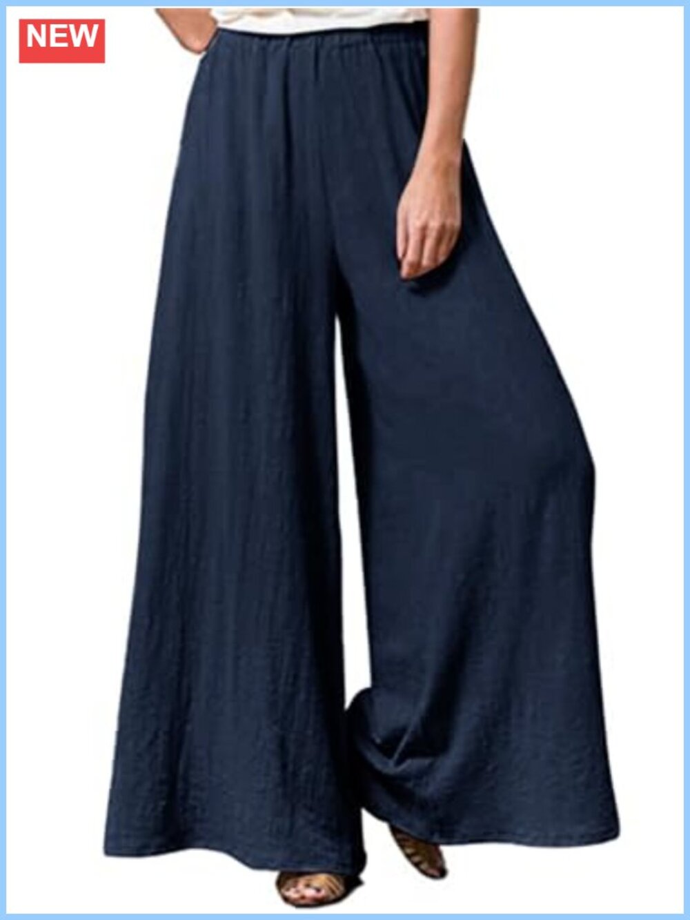 Plus Size Linen Blend Wide Leg Palazzo Pants High Waisted Pockets